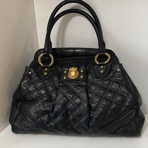 Marc Jacobs Black Quilted Leather Satchel with Gold Hardware